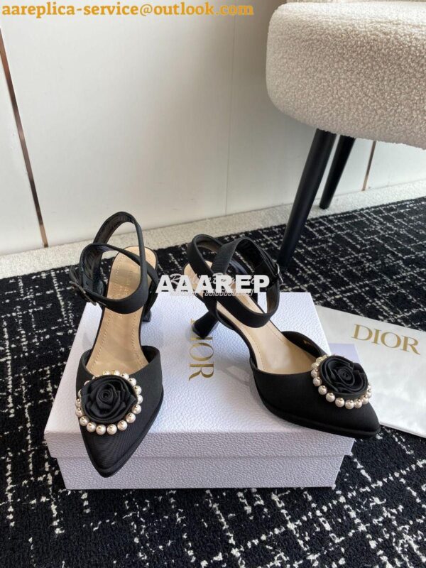 Replica Dior Rose Pump Black Grosgrain and White Resin Pearls Heel 7.5 5