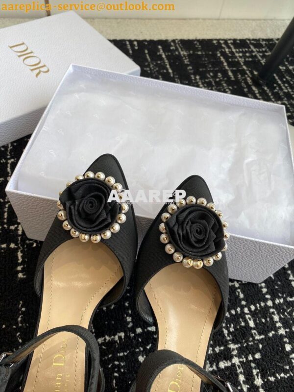 Replica Dior Rose Pump Black Grosgrain and White Resin Pearls Heel 7.5 6