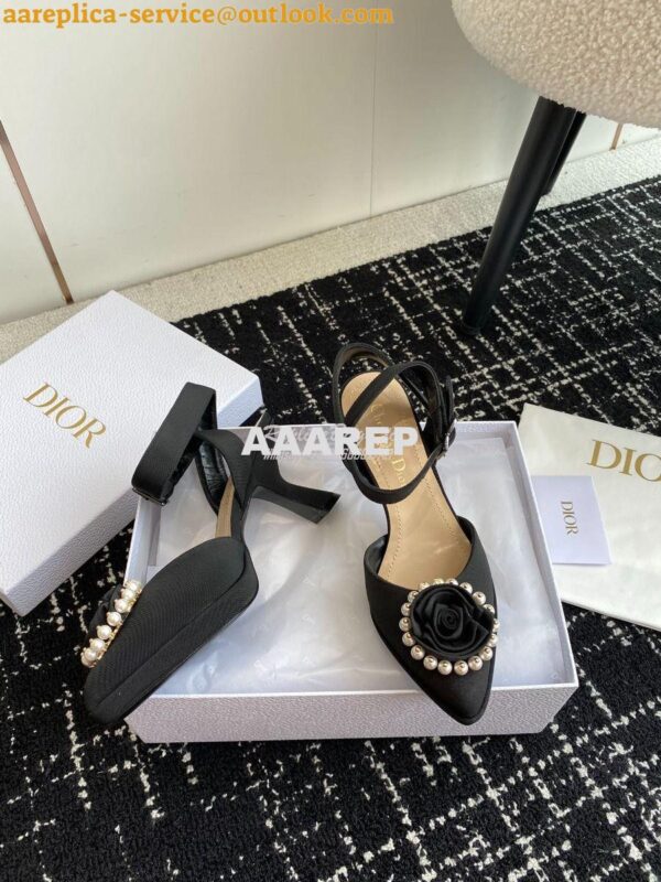 Replica Dior Rose Pump Black Grosgrain and White Resin Pearls Heel 7.5 8