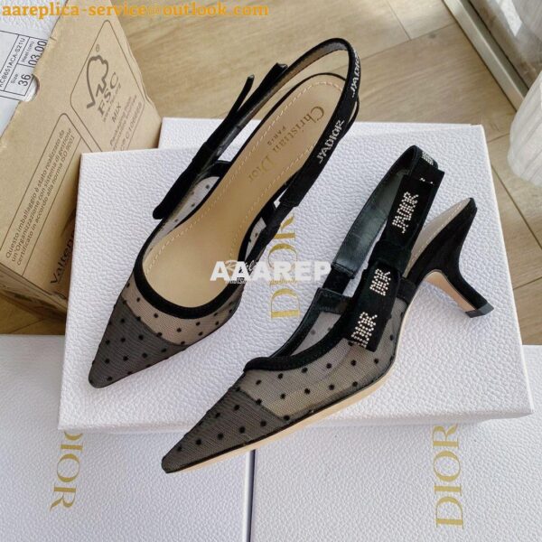 Replica Dior J'adior Slingback Black Plumetis Pump KCB567 10