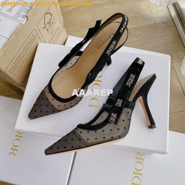 Replica Dior J'adior Slingback Black Plumetis Pump KCB567 16