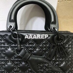 Replica Dior Supple Lady Dior Bag Black Studded In Black Calfskin 2