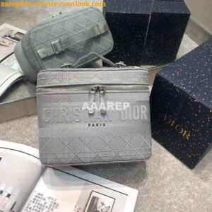 Replica Dior Travel Vanity Bag Light Gray Cannage Embroidery S5417