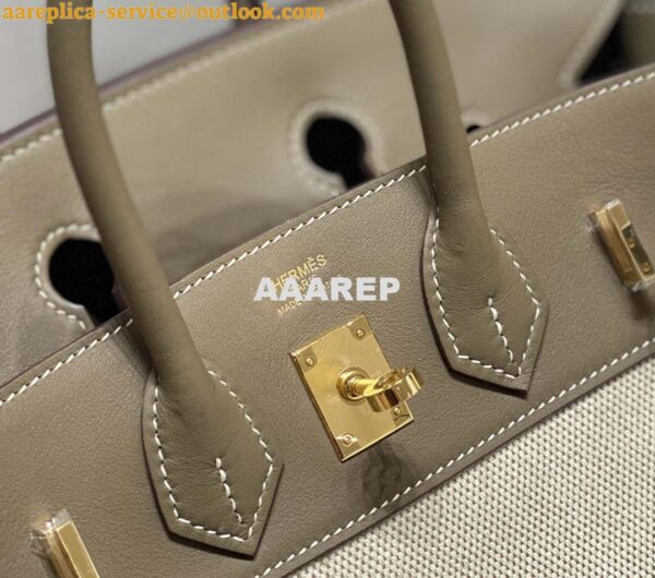 Replica Hermes Birkin Tote Bag Swift leather with canvas 285900 4