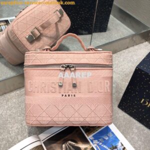 Replica Dior Travel Vanity Bag Pink Cannage Embroidery S5417