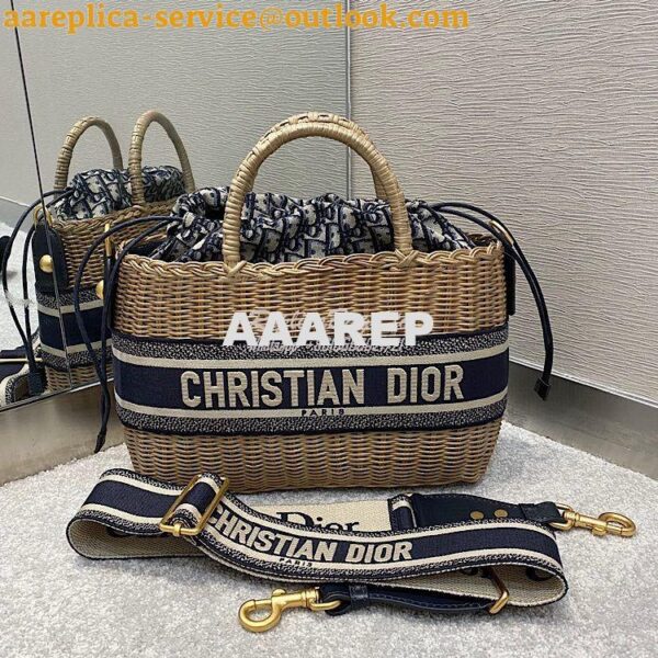 Replica Dior Wicker Basket Bag Blue Oblique Jacquard and Natural Wicke 2