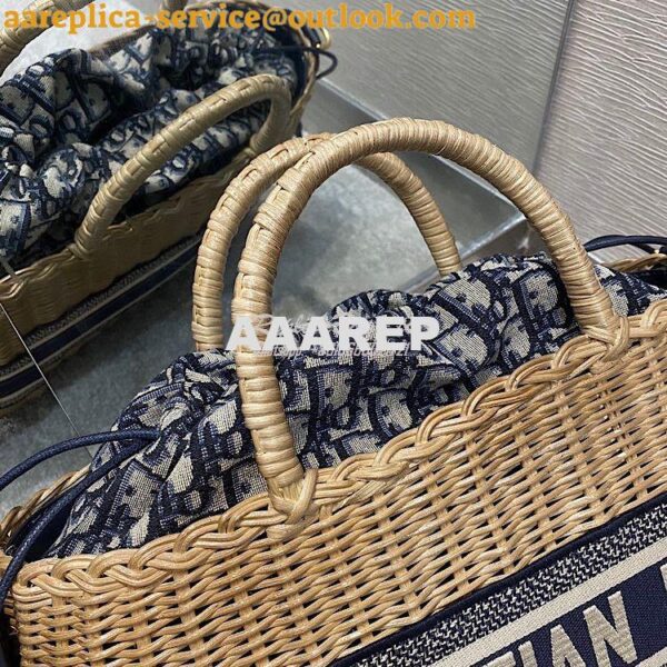 Replica Dior Wicker Basket Bag Blue Oblique Jacquard and Natural Wicke 6