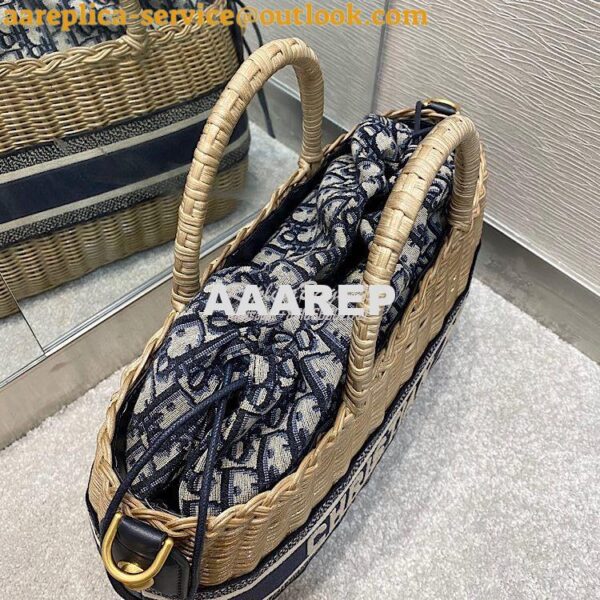 Replica Dior Wicker Basket Bag Blue Oblique Jacquard and Natural Wicke 7