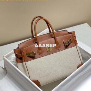 Replica Hermes Birkin Tote Bag Swift leather with canvas 285903 2