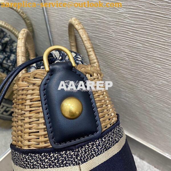 Replica Dior Wicker Basket Bag Blue Oblique Jacquard and Natural Wicke 12