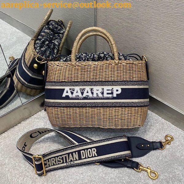 Replica Dior Wicker Basket Bag Blue Oblique Jacquard and Natural Wicke 12