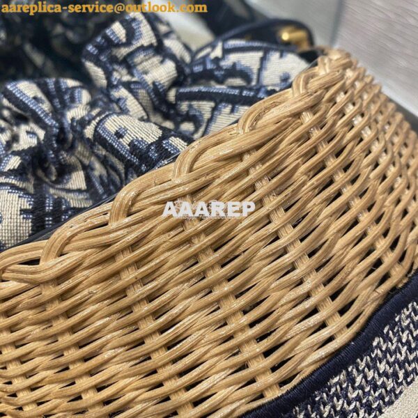 Replica Dior Wicker Bucket Bag Blue Oblique Jacquard and Natural Wicke 9