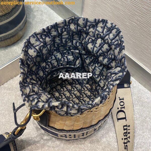 Replica Dior Wicker Bucket Bag Blue Oblique Jacquard and Natural Wicke 8