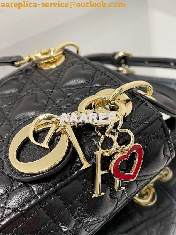 Replica Lady Dior Bag Micro Dioramour Black Cannage Lambskin with Hear 4