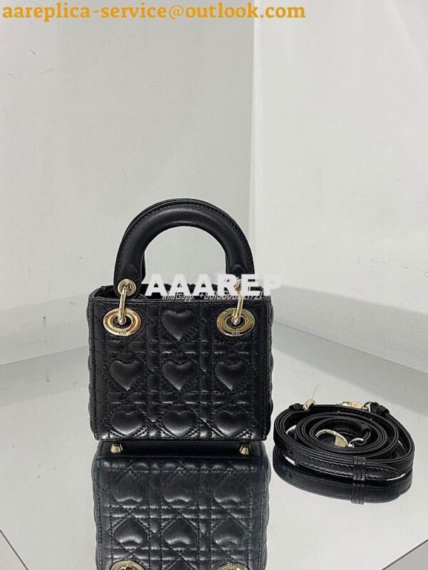 Replica Lady Dior Bag Micro Dioramour Black Cannage Lambskin with Hear 7