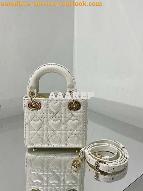 Replica Lady Dior Bag Micro Dioramour Latte Cannage Lambskin with Hear 11