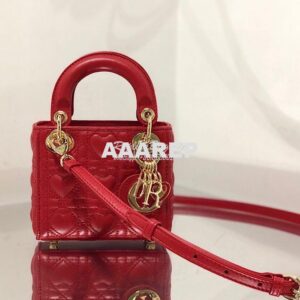 Replica Lady Dior Bag Micro Dioramour Red Cannage Lambskin with Heart