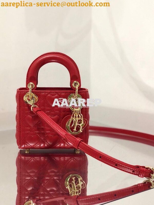 Replica Lady Dior Bag Micro Dioramour Red Cannage Lambskin with Heart 3