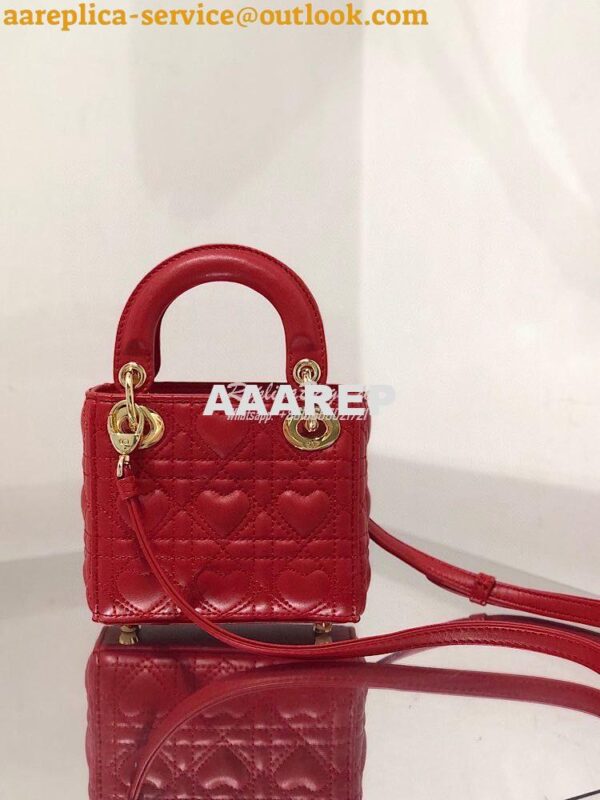 Replica Lady Dior Bag Micro Dioramour Red Cannage Lambskin with Heart 11