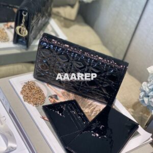 Replica Lady Dior Clutch With Chain in Patent Calfskin S0204 Black 2