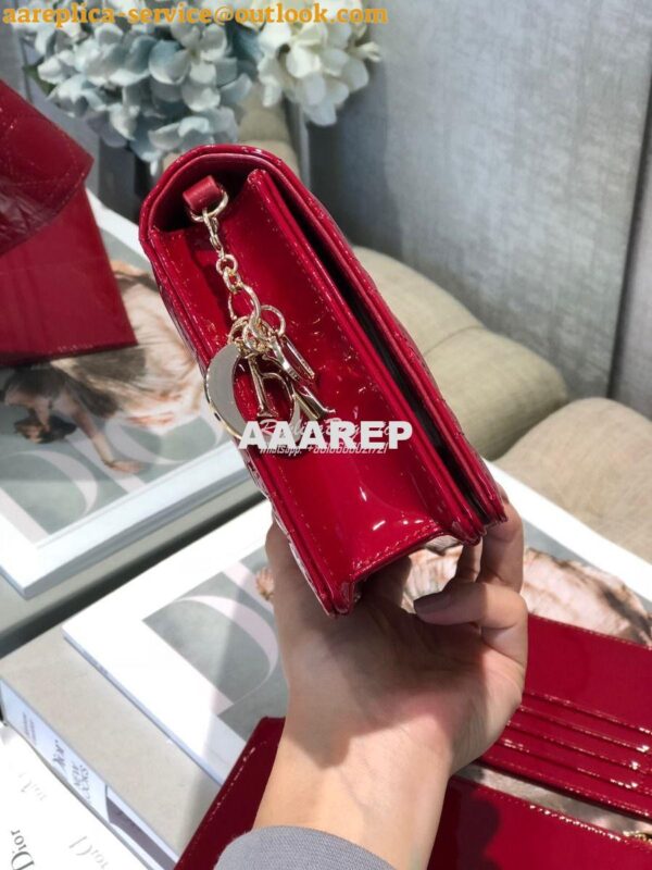 Replica Lady Dior Clutch With Chain in Patent Calfskin S0204 Cherry Re 7