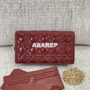 Replica Lady Dior Clutch With Chain in Patent Calfskin S0204 Claret Re