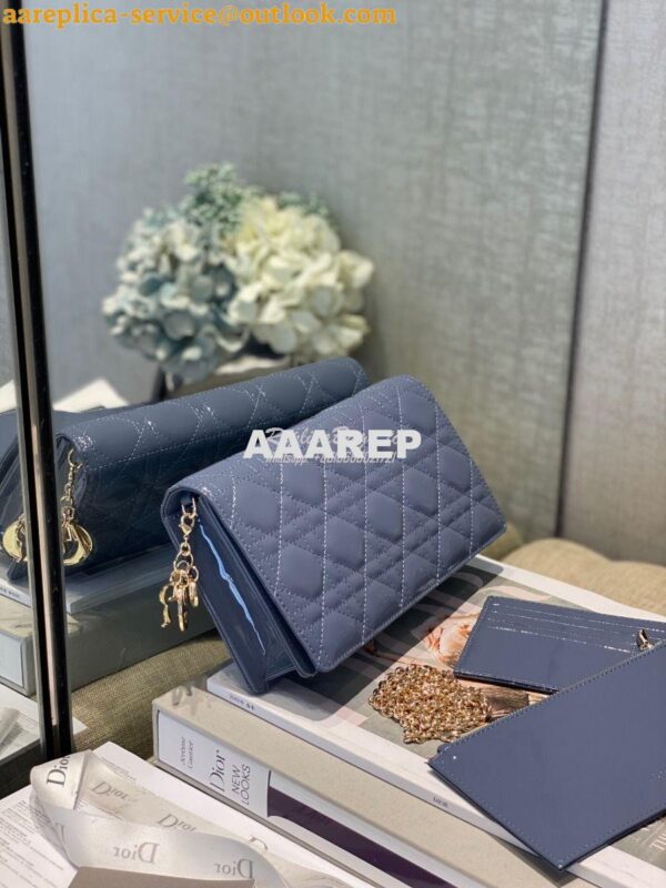 Replica Lady Dior Clutch With Chain in Patent Calfskin S0204 Denim Blu 4