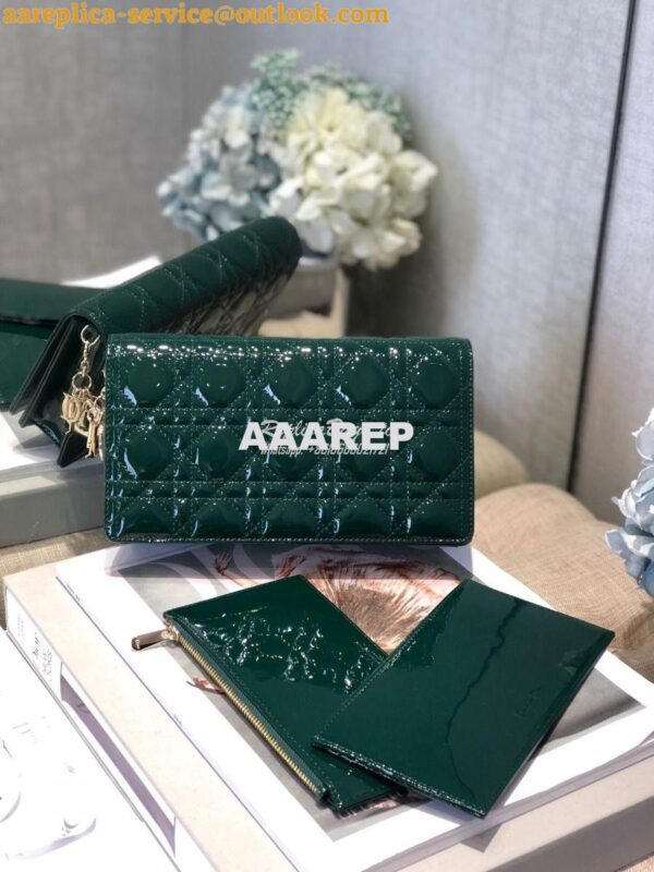 Replica Lady Dior Clutch With Chain in Patent Calfskin S0204 Green