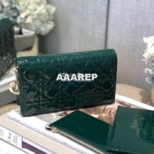 Replica Lady Dior Clutch With Chain in Patent Calfskin S0204 Green 2