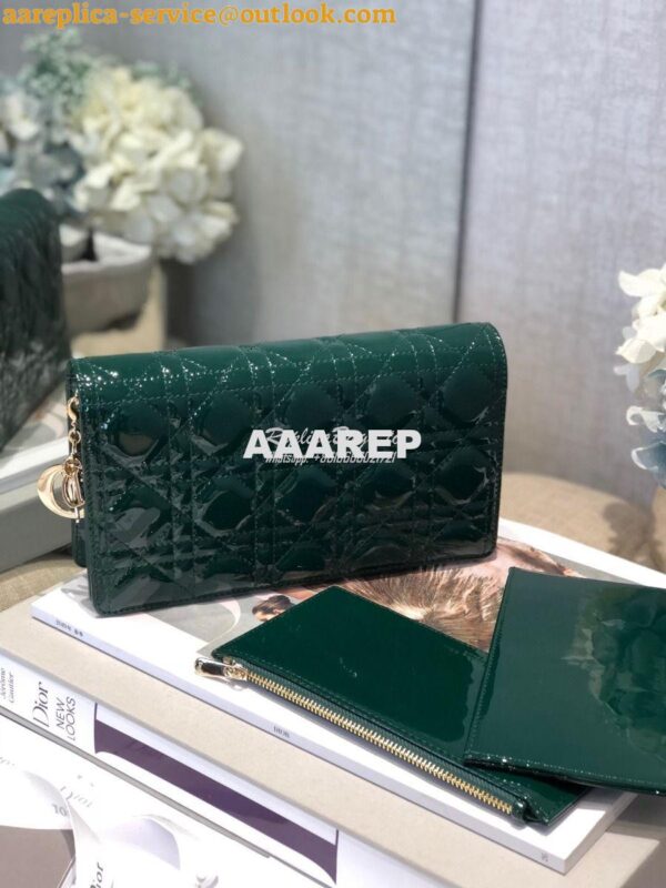 Replica Lady Dior Clutch With Chain in Patent Calfskin S0204 Green 4