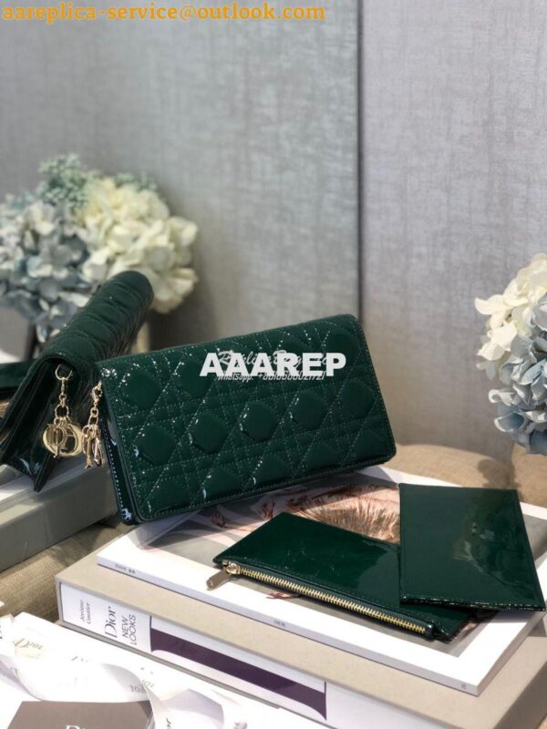 Replica Lady Dior Clutch With Chain in Patent Calfskin S0204 Green 3