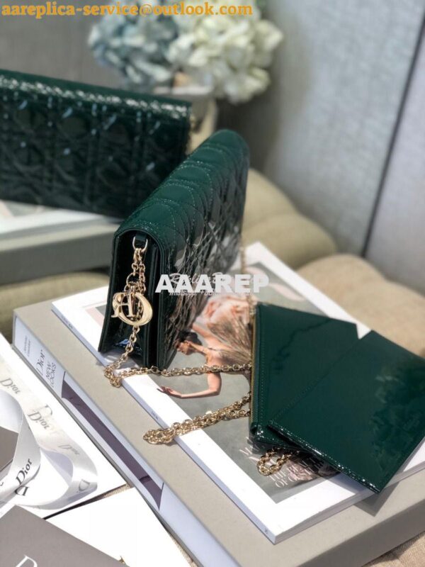 Replica Lady Dior Clutch With Chain in Patent Calfskin S0204 Green 7