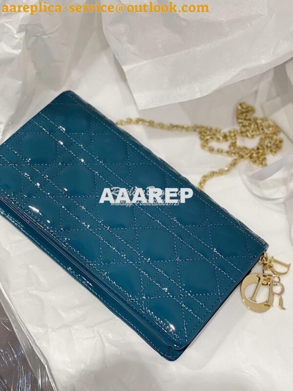 Replica Lady Dior Clutch With Chain in Patent Calfskin S0204 Ocean Blu 3