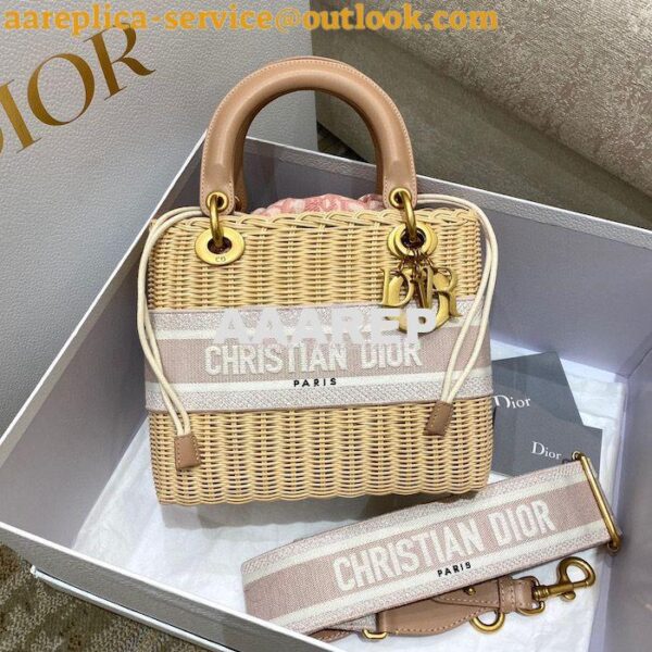 Replica Lady Dior Medium Bag Natural Wicker and Blush Pink Dior Obliqu