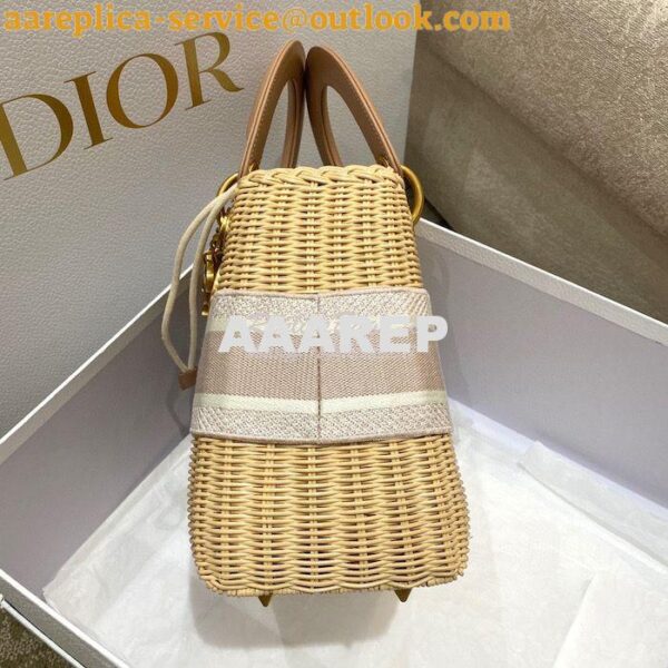 Replica Lady Dior Medium Bag Natural Wicker and Blush Pink Dior Obliqu 5