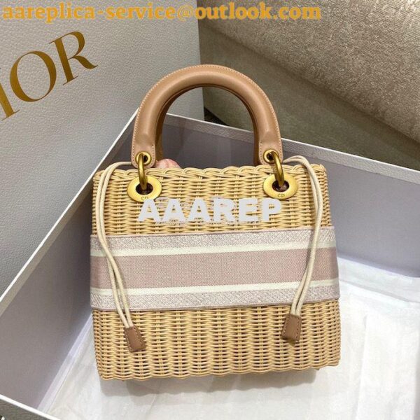 Replica Lady Dior Medium Bag Natural Wicker and Blush Pink Dior Obliqu 8