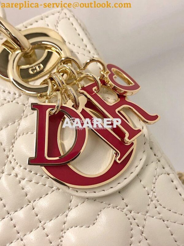 Replica Lady Dior Mini Dioramour Bag Latte Cannage Lambskin with Heart 3