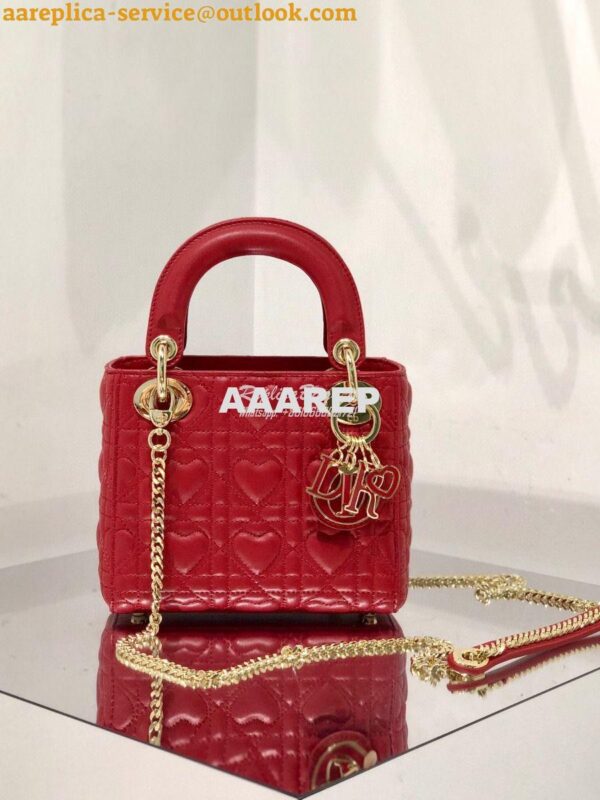 Replica Lady Dior Mini Dioramour Bag Red Cannage Lambskin with Heart M 3