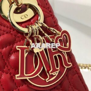 Replica Lady Dior Mini Dioramour Bag Red Cannage Lambskin with Heart M 2