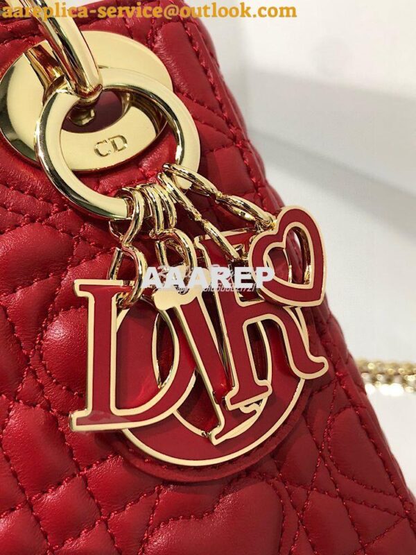 Replica Lady Dior Mini Dioramour Bag Red Cannage Lambskin with Heart M 4