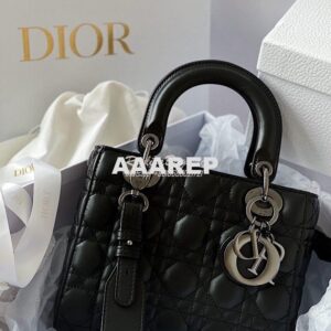 Replica Lady Dior My ABCdior Bag All Black Cannage Lambskin M0538 2