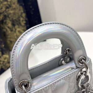 Replica Micro Lady Dior Bag Iridescent Metallic Silver-Tone Cannage La 2