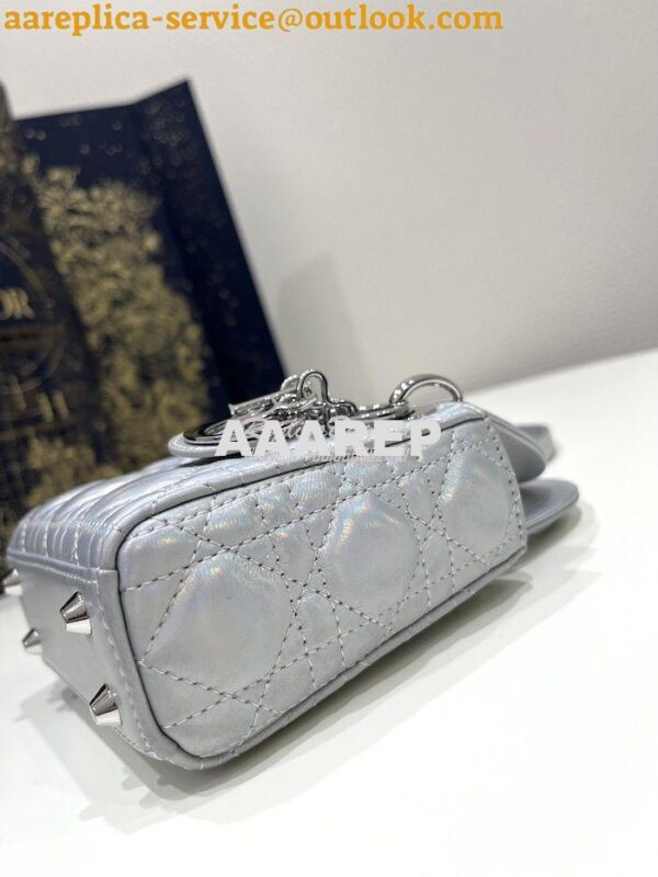 Replica Micro Lady Dior Bag Iridescent Metallic Silver-Tone Cannage La 6