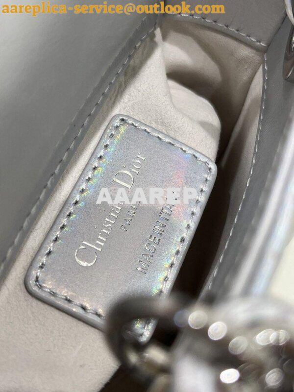 Replica Micro Lady Dior Bag Iridescent Metallic Silver-Tone Cannage La 9