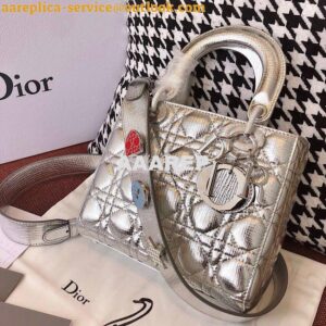 Replica My Lady Dior Bag in Silver Grained Leather with Customisable S 2