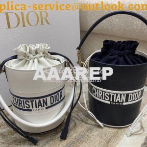 Replica Small Dior Vibe Bucket Bag M8703 White and Blue Smooth Calfski