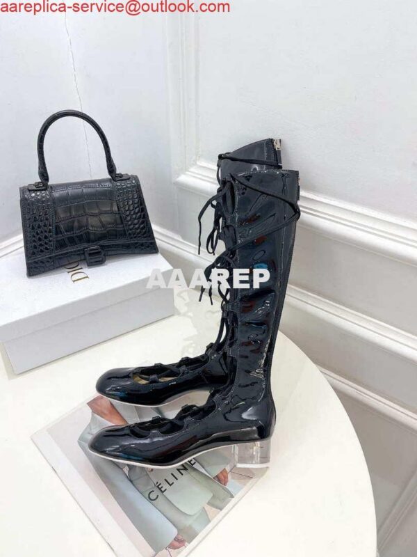 Replica Dior Women‘s KDI760VNI ARTY Hight lace-up ankle boots in black patent and calfskin