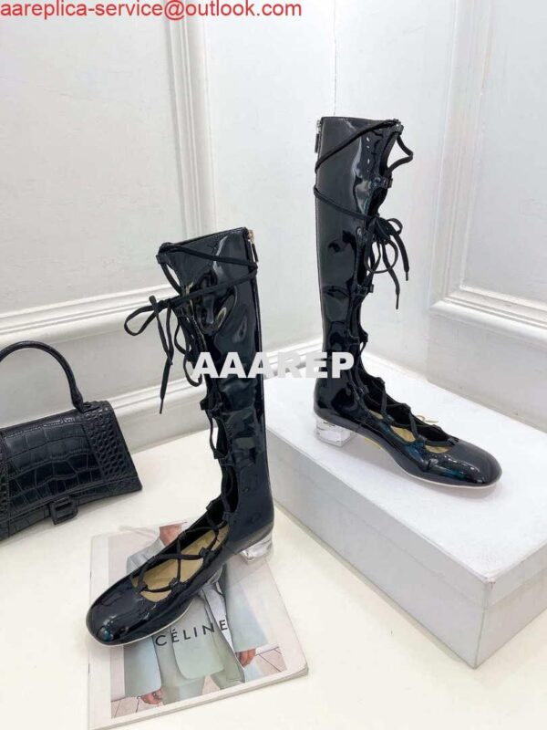 Replica Dior Women‘s KDI760VNI ARTY Hight lace-up ankle boots in black patent and calfskin 2