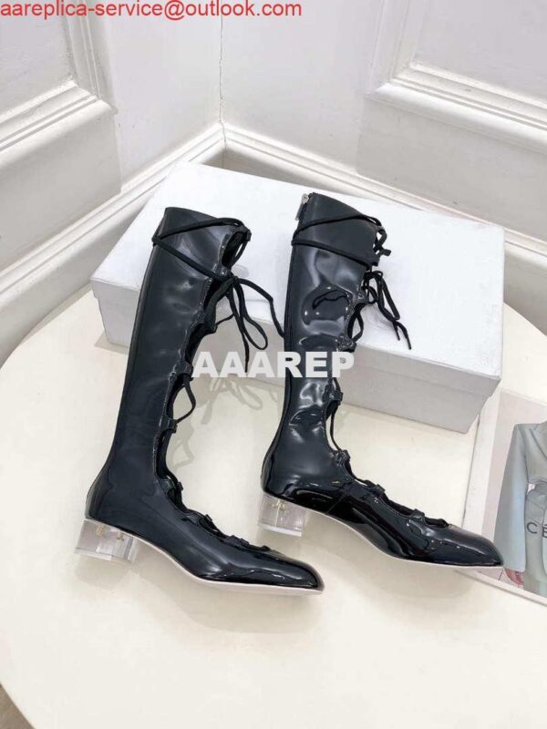 Replica Dior Women‘s KDI760VNI ARTY Hight lace-up ankle boots in black patent and calfskin 4