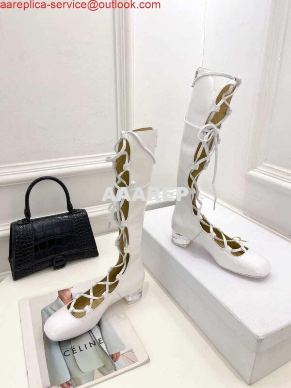 Replica Dior Women‘s KDI760VNI ARTY Hight lace-up ankle boots in white patent and calfskin 5